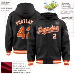 Personalized Varsity Bomber Hoodie Jacket Black Orange White Full-Snap Personalized Black Orange-White Bomber Full-Snap Varsity