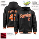 Custom Bomber Hoodie Jacket with Personalized Name and Number - Black and Orange-White Varsity Full-Snap Letterman Style