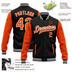 Personalized Letterman Jacket Black Orange-White Bomber Full-Snap Two Tone Personalized Black Orange-White Bomber Full-Snap