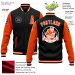 Custom Black and Orange Two Tone Bomber Varsity Letterman Jacket Full-Snap Personalized Black Orange-White Bomber Full-Snap