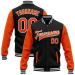 Custom Name and Number Bomber Jacket - Personalized Black Orange-White Two Tone Varsity Letterman Full-Snap Jacket Personalized