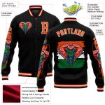 Personalized 3D Varsity Letterman Jacket Black Orange-White Elephant Full-Snap Bomber Jacket Personalized Black Orange-White