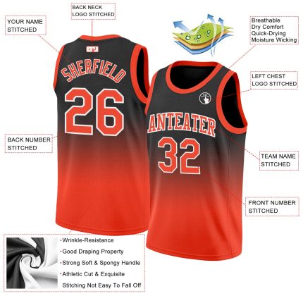 Personalized Basketball Jersey Black Orange White Fade - Custom Sportswear Gear Personalized Black Orange-White Fade Fashion