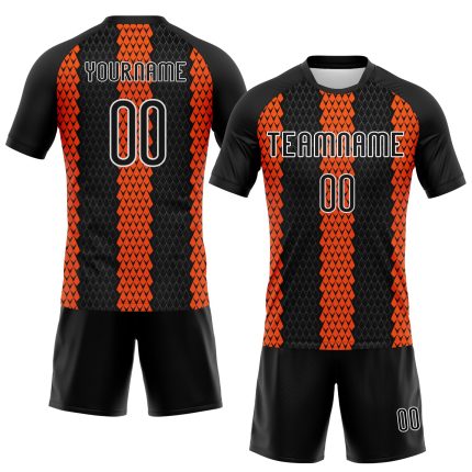 Custom Name Number Sublimation Volleyball Uniform Jersey - Personalized Black Orange White Geometric Design Team Gear Personalized