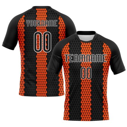 Custom Name Number Sublimation Volleyball Uniform Jersey - Personalized Black Orange White Geometric Design Team Gear Personalized