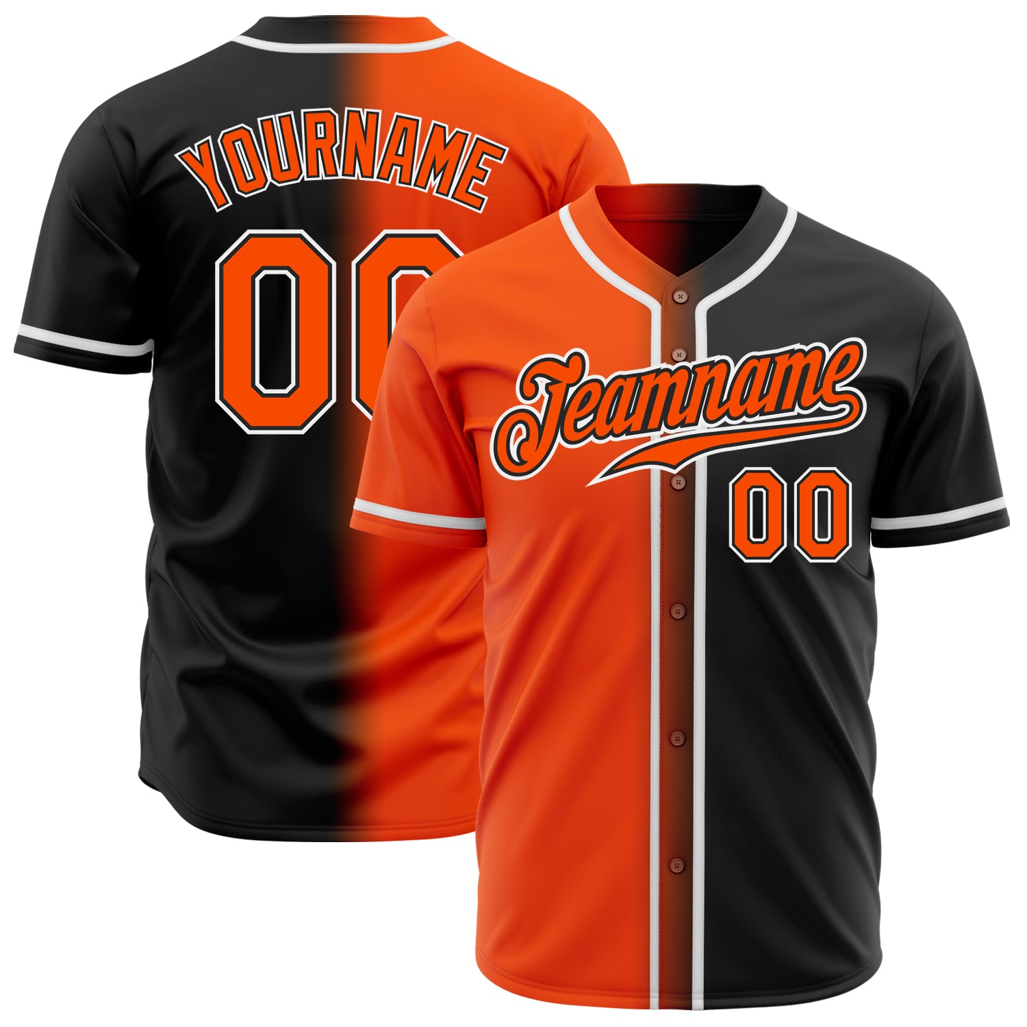 Personalized Baseball Jersey - Black Orange White Gradient Fashion Design Personalized Black Orange-White Gradient Fashion