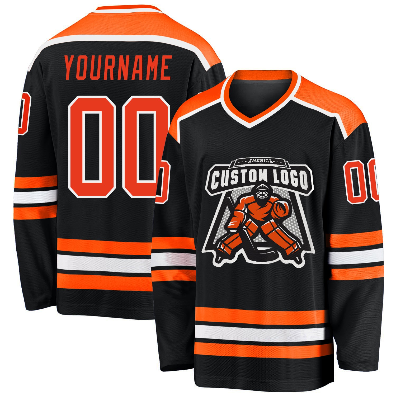 Custom Personalized Hockey Jersey - Black Orange White Design, Size 2 Personalized Black Orange-White Hockey Jersey 2