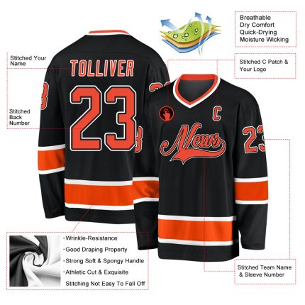 Customizable Black Orange White Hockey Jersey for Fans and Players Personalized Black Orange-White Hockey Jersey