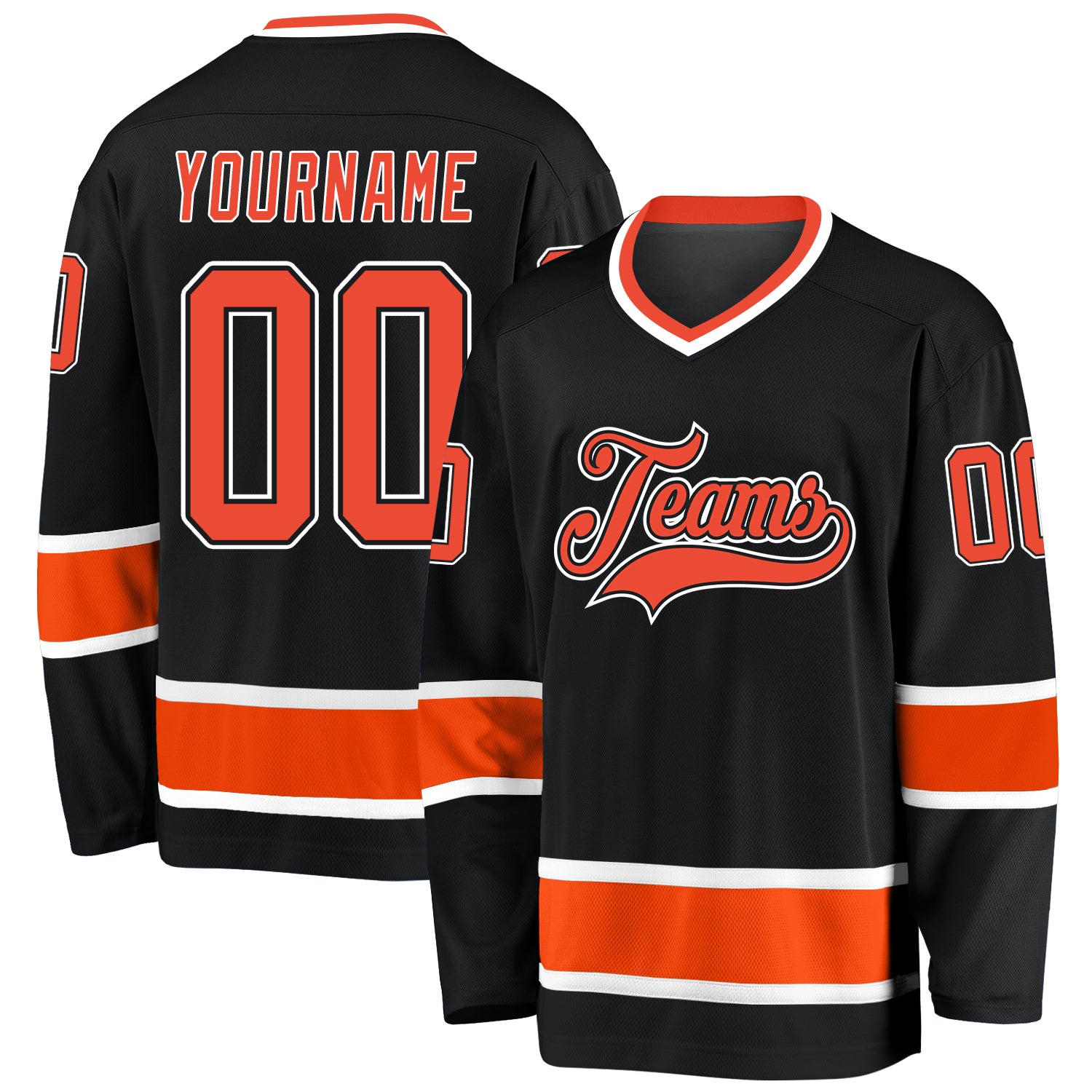 Custom Name and Number Personalized Hockey Jersey - Black Orange-White Team Jersey Personalized Black Orange-White Hockey
