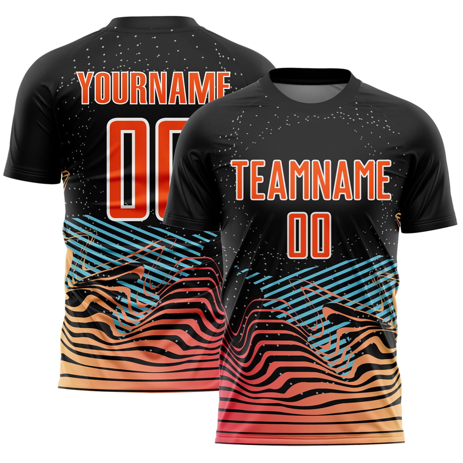 Personalized Soccer Jersey with Black Orange White Lines - Custom Sublimation Uniform Personalized Black Orange-White Lines