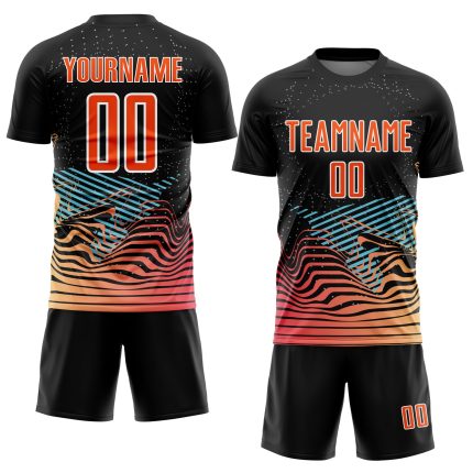 Custom Name Number Soccer Jersey Personalized Black Orange White Lines Uniform Personalized Black Orange-White Lines Sublimation