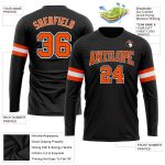 Custom Team Performance T-Shirt with Personalized Name & Number - Black Orange-White Long Sleeve Personalized Black Orange-White