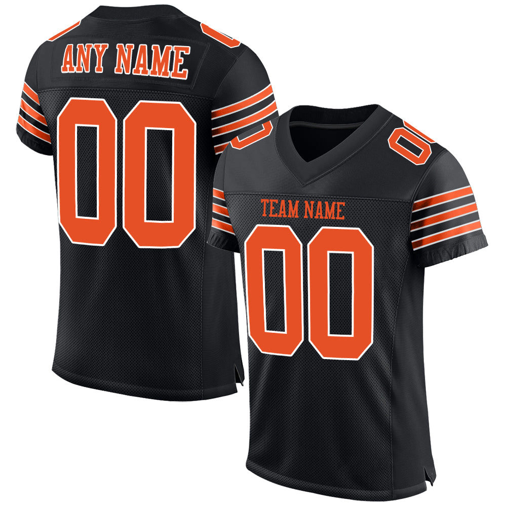 Personalized Black Orange White Mesh Football Jersey - Custom Authentic Design Personalized Black Orange-White Mesh Authentic