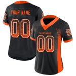Custom Name and Number Football Jersey - Personalized Black Orange-White Mesh Drift Design Personalized Black Orange-White