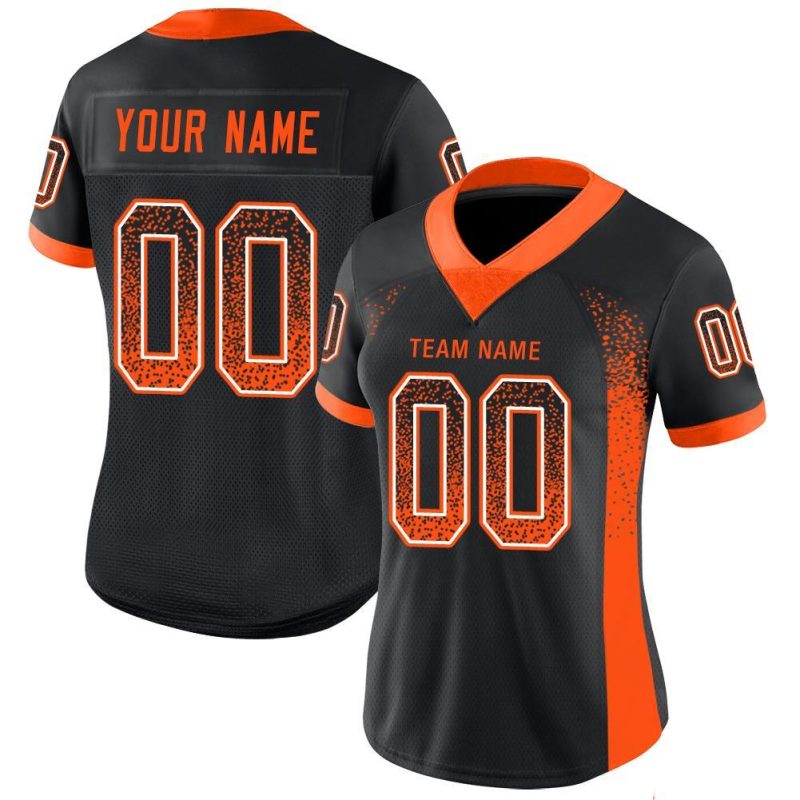 Custom Name and Number Football Jersey - Personalized Black Orange-White Mesh Drift Design Personalized Black Orange-White