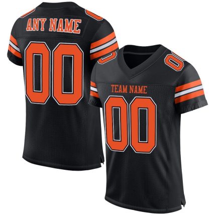Customizable Black and Orange White Mesh Football Jersey for Men and Women Personalized Black Orange-White Mesh Football