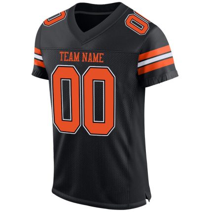 Customizable Black and Orange White Mesh Football Jersey for Men and Women Personalized Black Orange-White Mesh Football