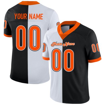 Personalized Black Orange White Mesh Football Jersey - Split Design Fashion Sportswear Personalized Black Orange-White Mesh