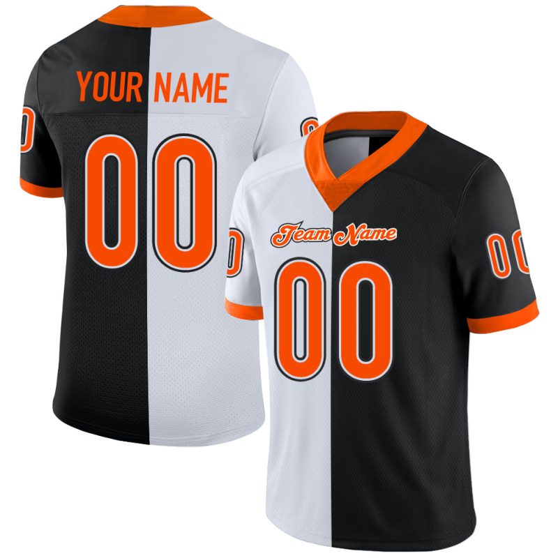 Personalized Black Orange White Mesh Football Jersey - Split Design Fashion Sportswear Personalized Black Orange-White Mesh