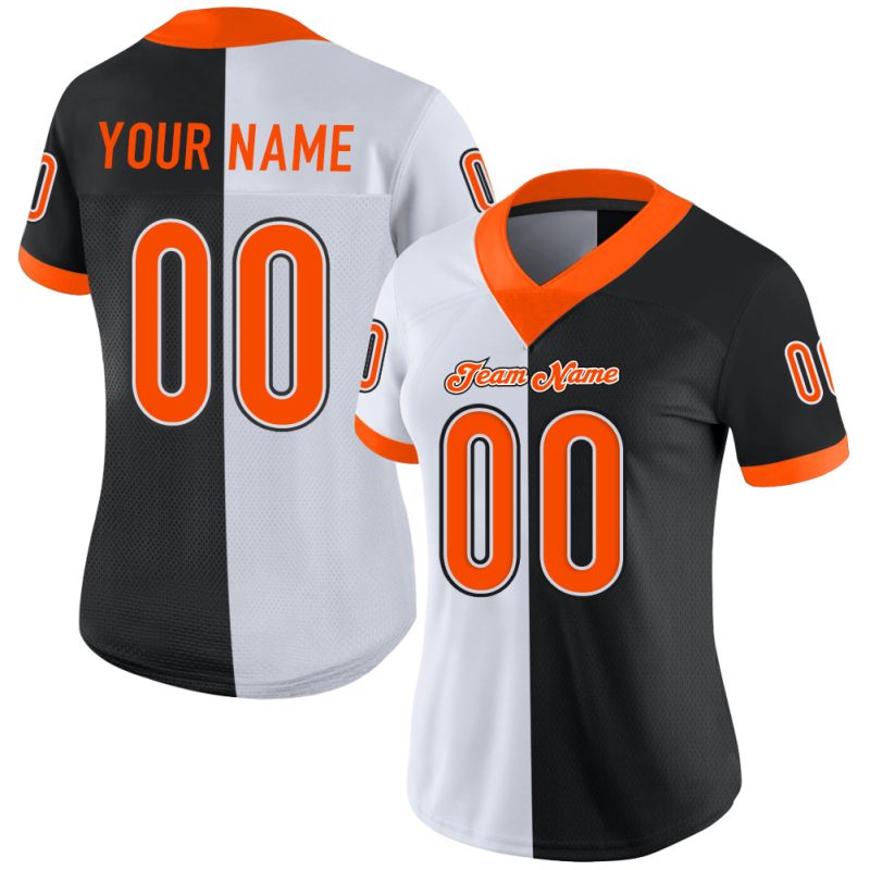 Personalized Black Orange White Mesh Football Jersey - Split Design Fashion Sportswear Personalized Black Orange-White Mesh