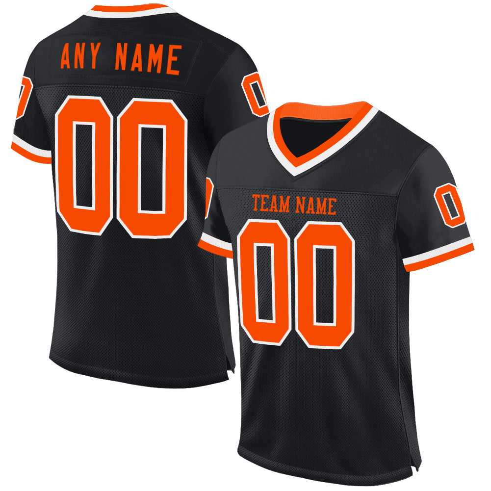 Personalized Black Orange White Football Jersey Mesh Throwback Style Personalized Black Orange-White Mesh Throwback Football