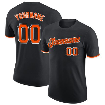 Personalized Performance T-Shirt in Black Orange White - Custom Activewear Personalized Black Orange-White Performance T-Shirt