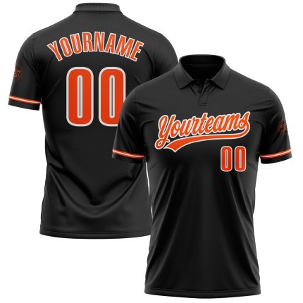 Personalized Vapor Golf Polo Shirt in Black, Orange and White - Performance Activewear Personalized Black Orange-White Performance