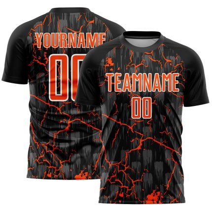 Custom Sublimation Soccer Jersey with Personalized Name and Number - Black Orange White Pink Lightning Team Uniform Personalized