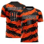 Custom Sublimation Soccer Jersey with Personalized Name and Number - Black Orange White Splash Design Personalized Black
