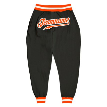 Personalized Sports Pants in Black, Orange, and White - Custom Athletic Wear for Men and Women Personalized Black Orange-White