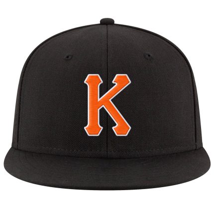 Custom Name Number Adjustable Snapback Hat - Personalized Black and Orange-White Stitched Team Cap Personalized Black Orange-White