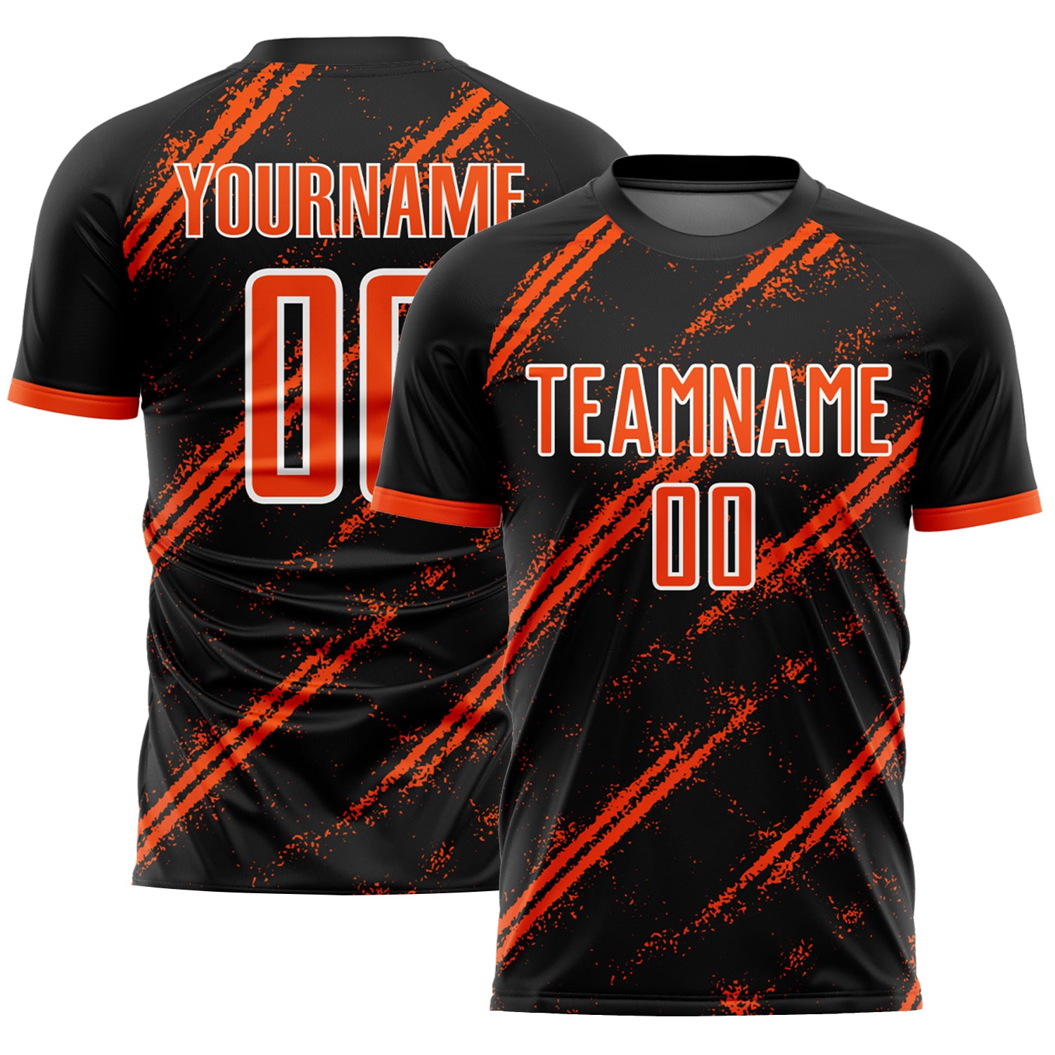 Personalized Soccer Jersey Sublimation - Black Orange-White Uniform 2 Personalized Black Orange-White Sublimation Soccer