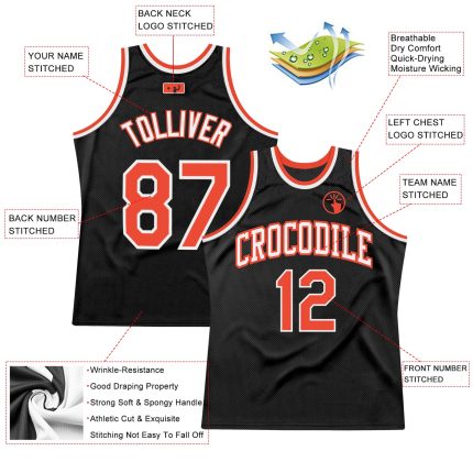 Personalized Basketball Jersey Black Orange White Throwback Style Size 2 Personalized Black Orange-White Throwback Basketball