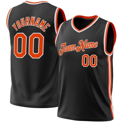 Personalized Basketball Jersey Black Orange White Throwback Style - Size 3 Personalized Black Orange-White Throwback Basketball
