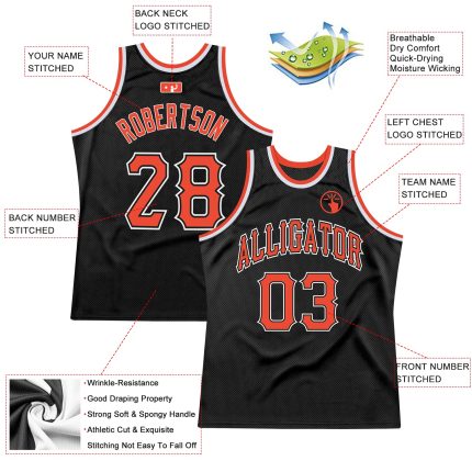 Personalized Basketball Jersey - Black Orange White Throwback Style Personalized Black Orange-White Throwback Basketball