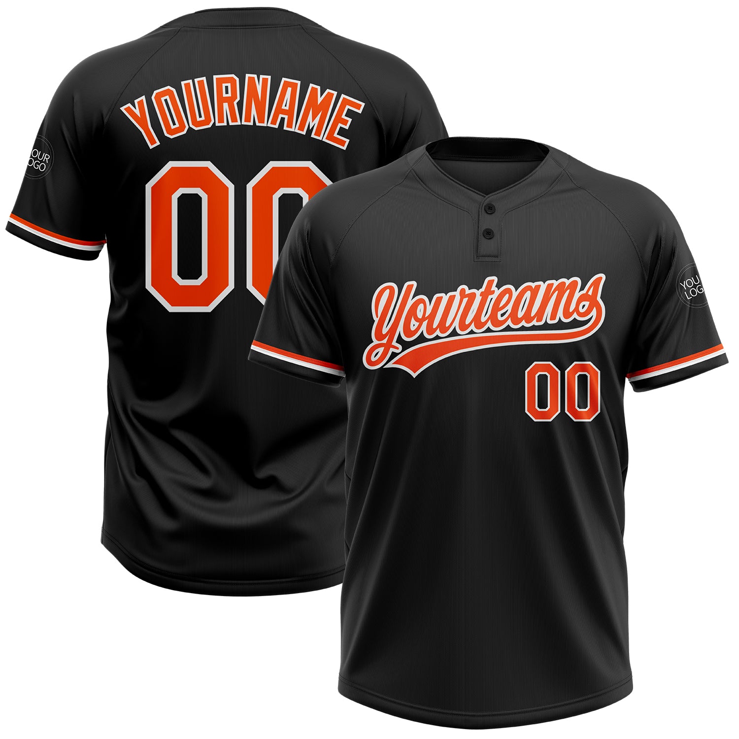 Personalized Softball Jersey Unisex - Black Orange White Two-Button 2 Personalized Black Orange-White Two-Button Unisex Softball