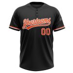 Personalized Softball Jersey Unisex - Black Orange White Two-Button 2 Personalized Black Orange-White Two-Button Unisex Softball