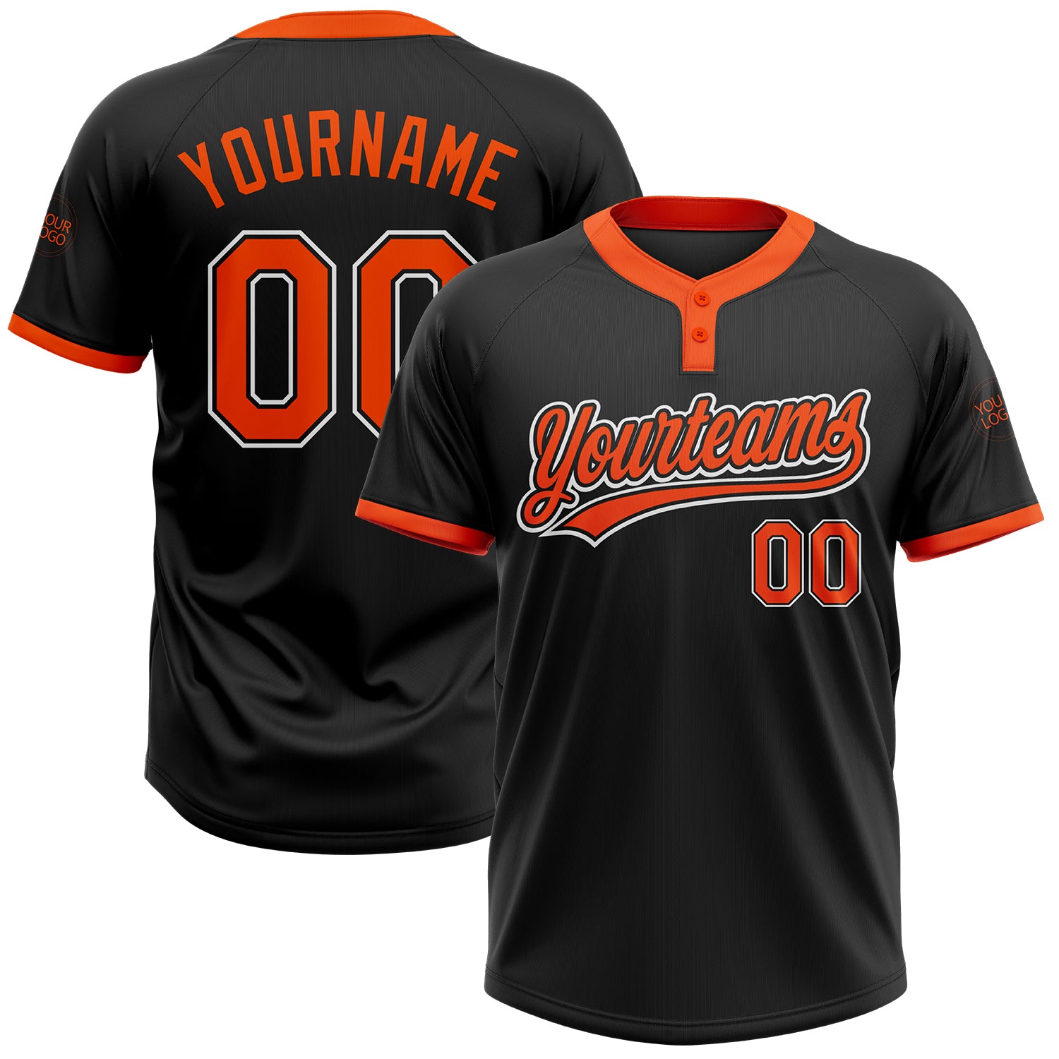 Custom Unisex Softball Jersey - Black Orange-White Two-Button Design, Personalized Athletic Wear Personalized Black Orange-White