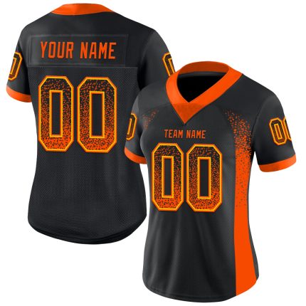 Custom Name Number Personalized Black and Orange-Yellow Mesh Football Jersey - Drift Style Team Apparel Personalized Black