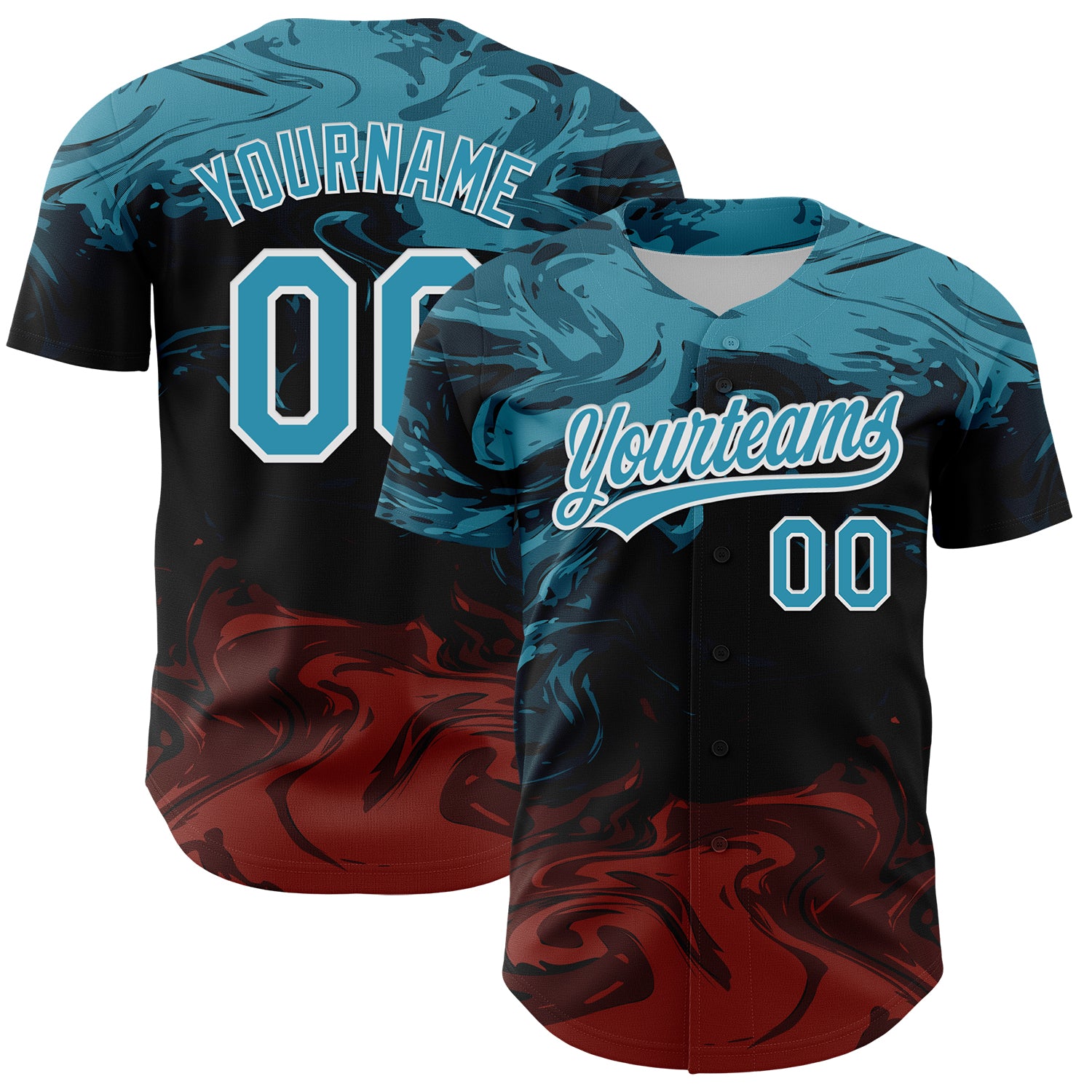 Custom Black Panther Baseball Jersey with 3D Abstract Fluid Design, Personalized Name and Number, Black, Blue, Burgundy, White