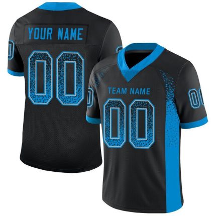 Custom Name and Number Personalized Black Panther Football Jersey - Blue-Gray Mesh Drift Style Personalized Black Panther