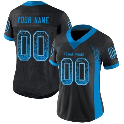 Custom Name and Number Personalized Black Panther Football Jersey - Blue-Gray Mesh Drift Style Personalized Black Panther
