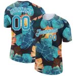 Custom Black Panther Performance T-Shirt with Blue-White 3D Pattern and Hawaii Palm Leaves - Team Name & Number Personalized