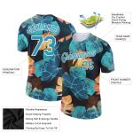 Custom Black Panther Performance T-Shirt with Blue-White 3D Pattern and Hawaii Palm Leaves - Team Name & Number Personalized