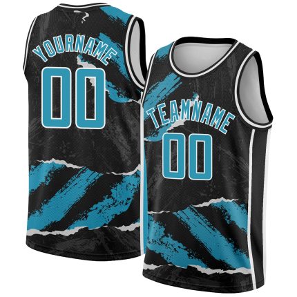 Personalized Black Panther 3D Torn Paper Basketball Jersey Blue-White Personalized Black Panther Blue-White 3D Torn Paper