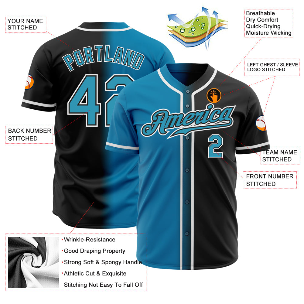 Personalized Black Panther Blue-White Authentic Gradient Fashion Baseball Jersey Team Custom Name and Number Custom Black Panther Gradient Baseball Jersey with Personalized Name and Number - Authentic Blue-White Fashion Design Personalized - Image 2