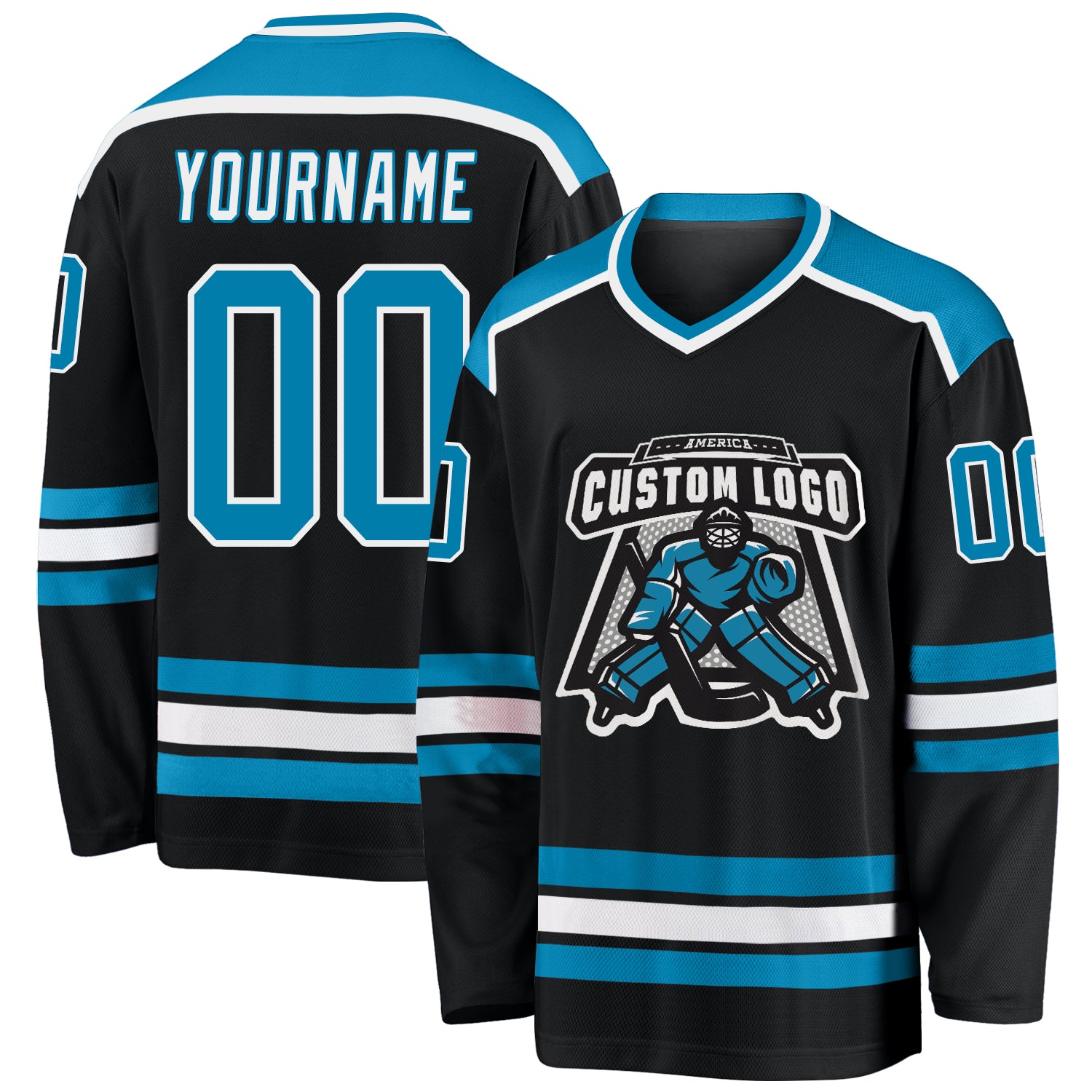 Custom Black Panther Hockey Jersey - Personalized Blue-White Team Name & Number Personalized Black Panther Blue-White Hockey