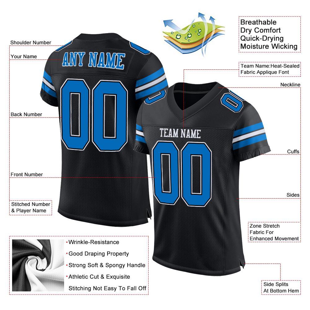 Black Panther Personalized Football Jersey - Blue-White Mesh Design Personalized Black Panther Blue-White Mesh Football Jersey - Image 4