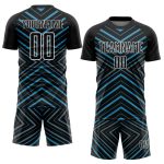Personalized Black Panther Soccer Jersey with Blue-White Stripes, Sublimation Design, Size 2 Personalized Black Panther Blue-White