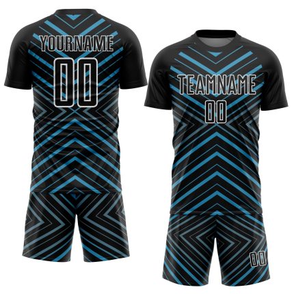 Personalized Black Panther Soccer Jersey with Blue-White Stripes, Sublimation Design, Size 2 Personalized Black Panther Blue-White